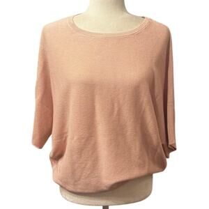 Quince Lightweight Cotton Cashmere Link-Stitch Dolman Sweater Sugar Stone Pink M